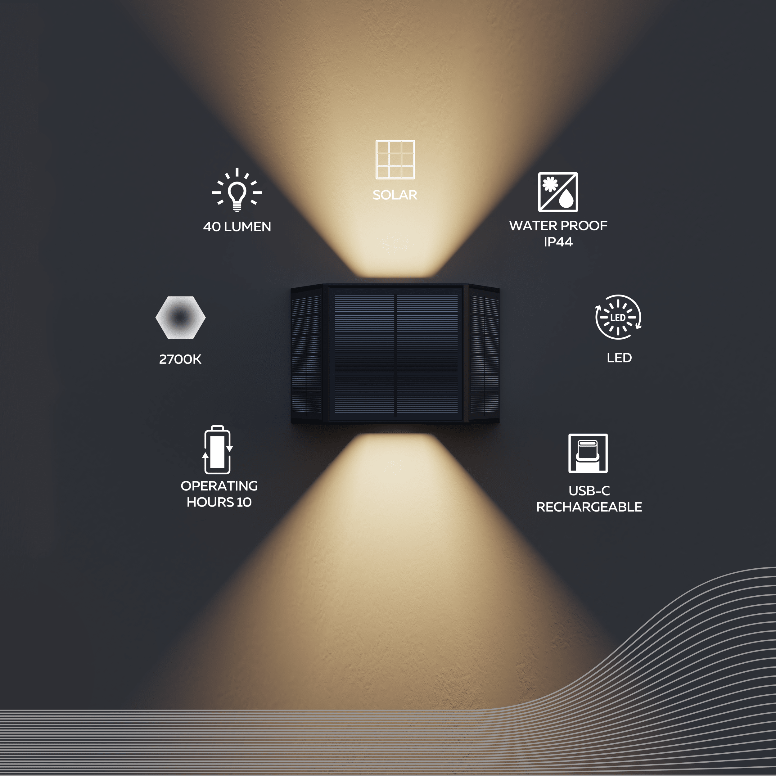 calex-applique-murale-solaire-caserta-up-down-noire image 2