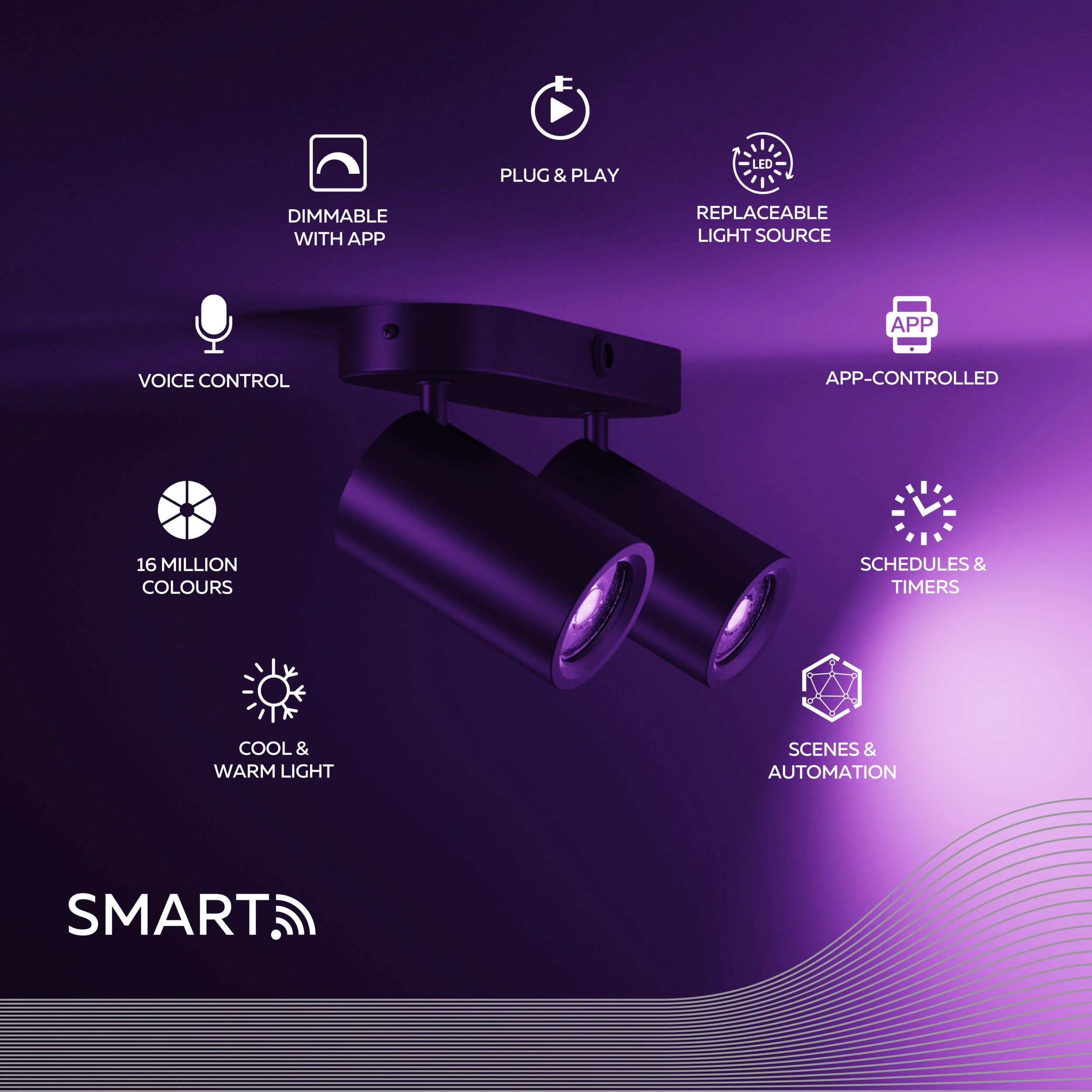 calex-smart-plafonnier-spot-2-lumi-res-noir-2 image 2