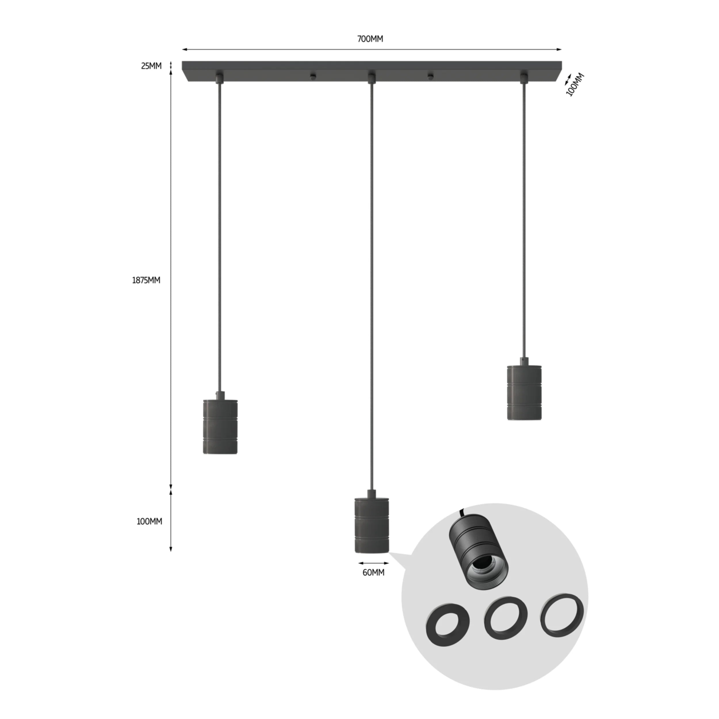 calex-crown-suspension-luminaire-3x-e27-noir image 3