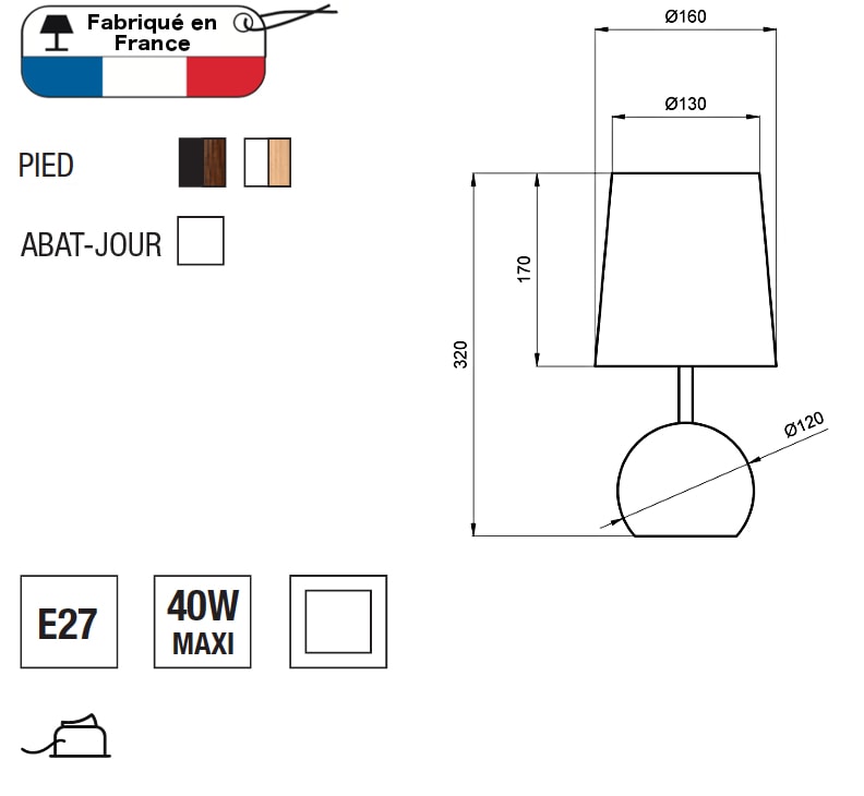 aluminor-senso-lampe-poser-bois-massif-abat-jour-tissu-blanc image 3