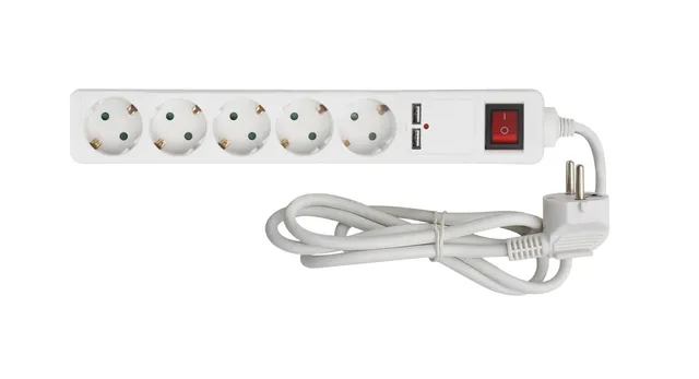 calex-douille-multiple-5-voies-avec-usb-et-interrupteur-blanc-1-4-m image 1
