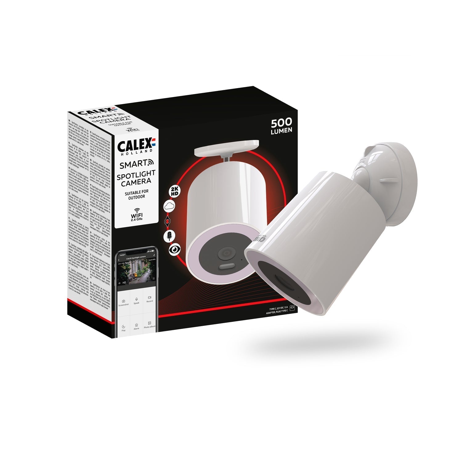 calex-smart-cam-ra-ext-rieure-2k-blanc-projecteur image 2
