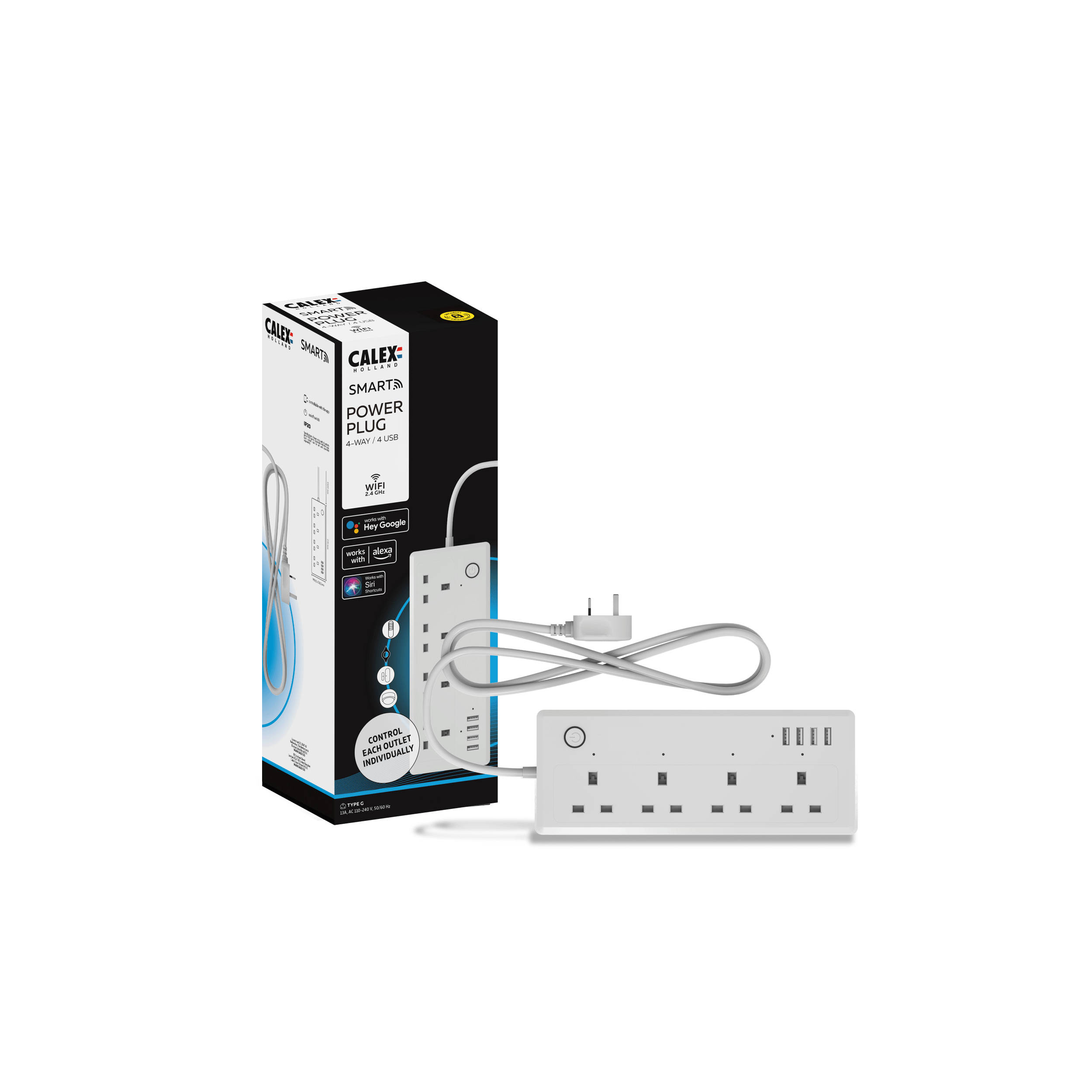 calex-smart-rallonge-connect-e-4x-usb-a-prise-uk image 1
