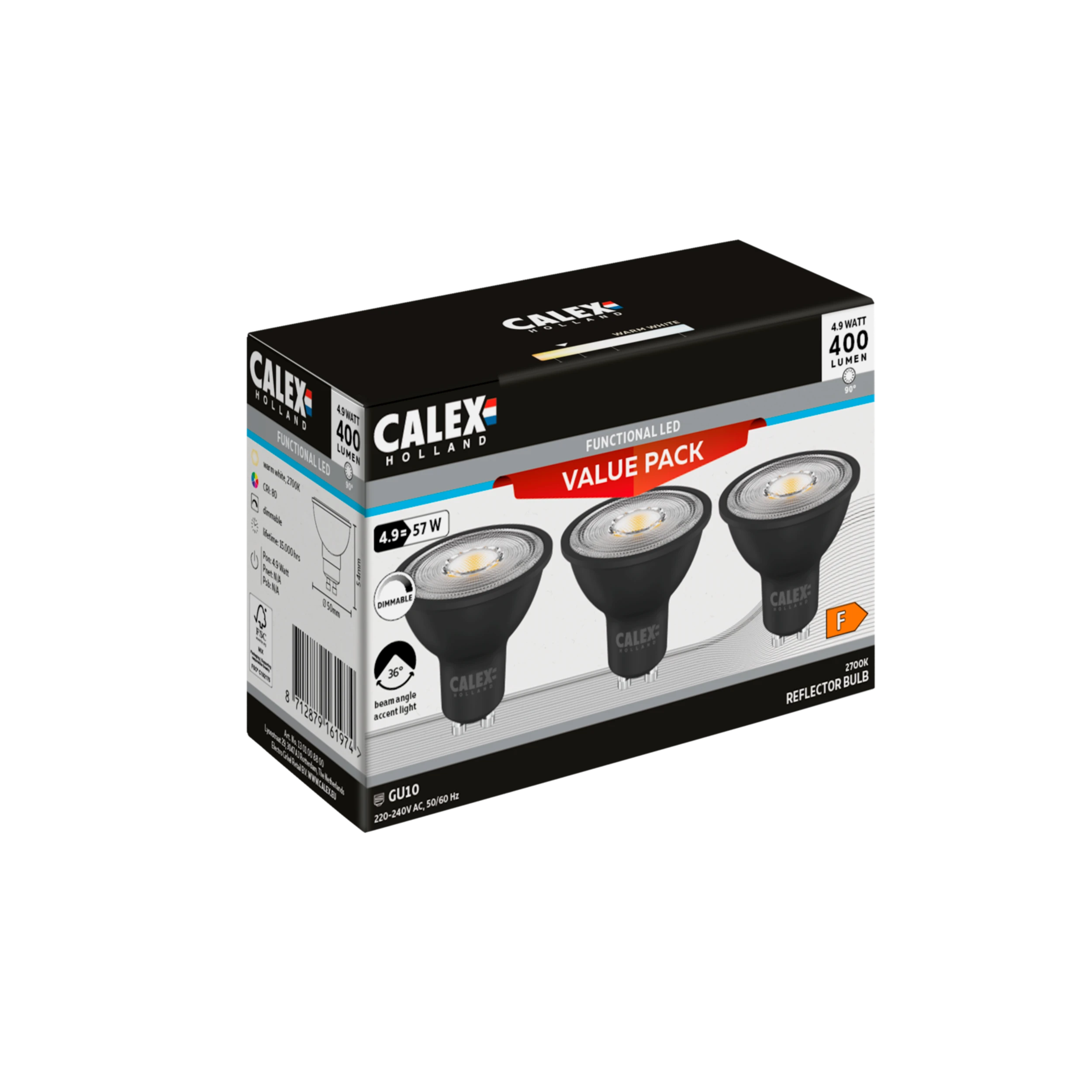 calex-r-flecteur-led-gu10-cct-noir-lot-de-3-dimmable image 2