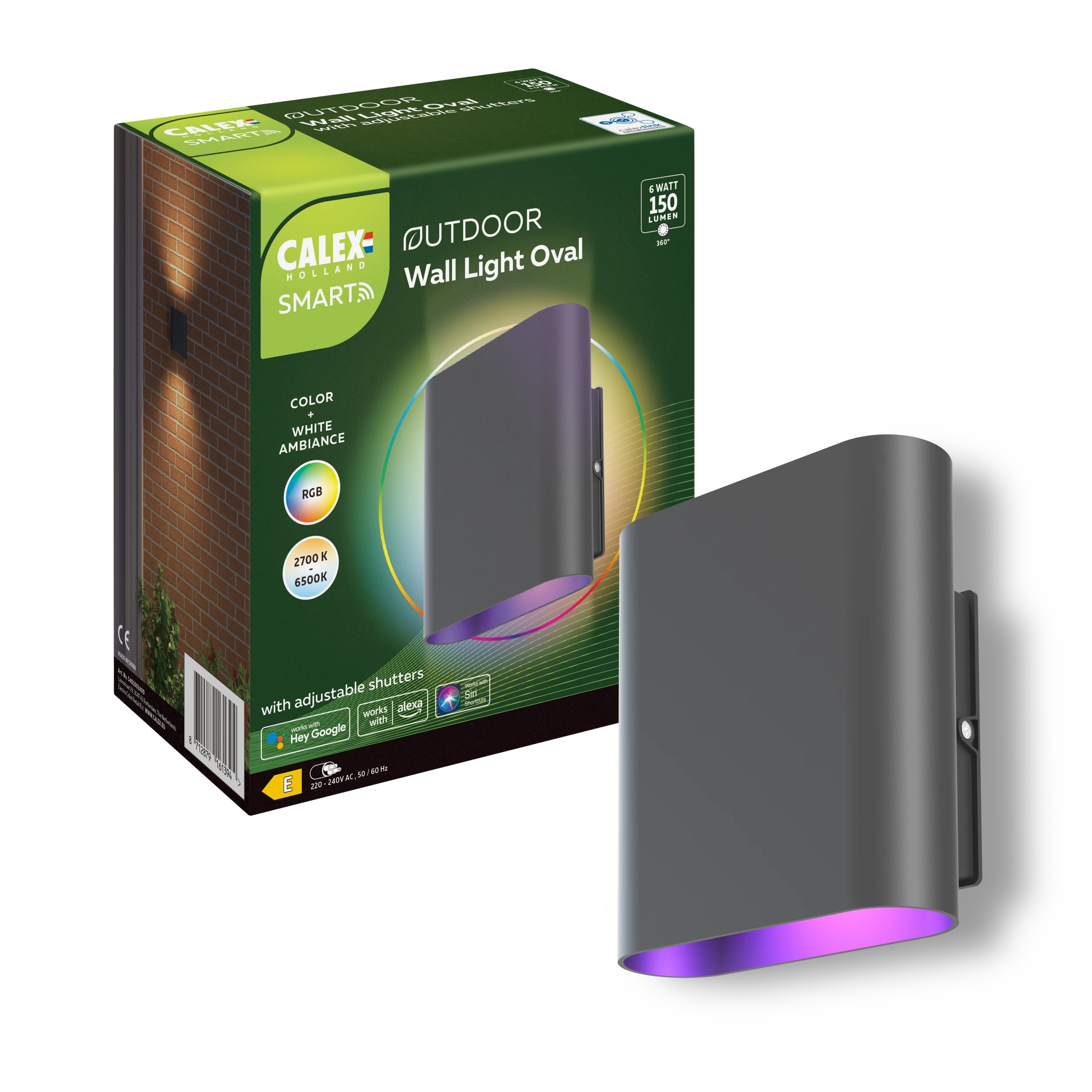 calex-smart-applique-murale-ext-rieure-bt-mesh-rgb-cct-noire image 1