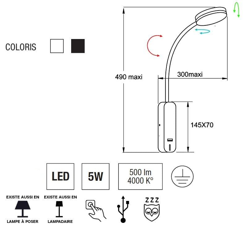 aluminor-omega-100-applique-bras-flexible-blanc-noir image 4